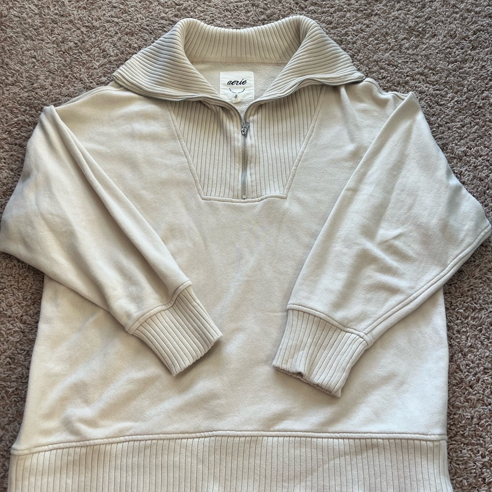 Aerie Cream Quarter-Zip Sweater